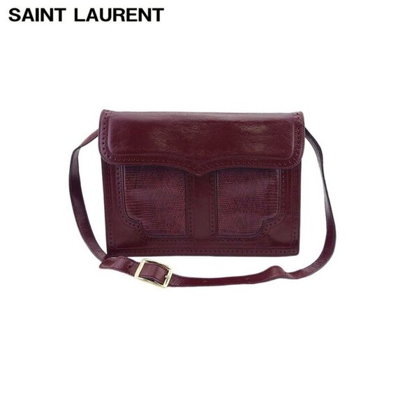 SAINT LAURENT 2WAY Shoulder Bag Punching Bordeaux Leather Authentic Used - Picture 1 of 8